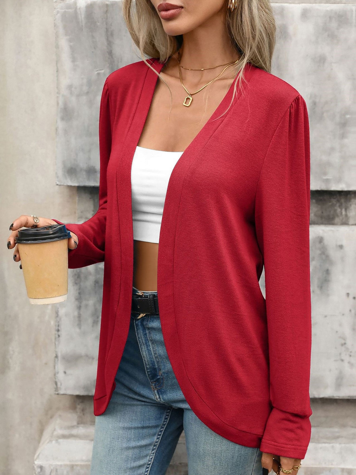 Solid Color Knitted Long Sleeve Casual Cardigan