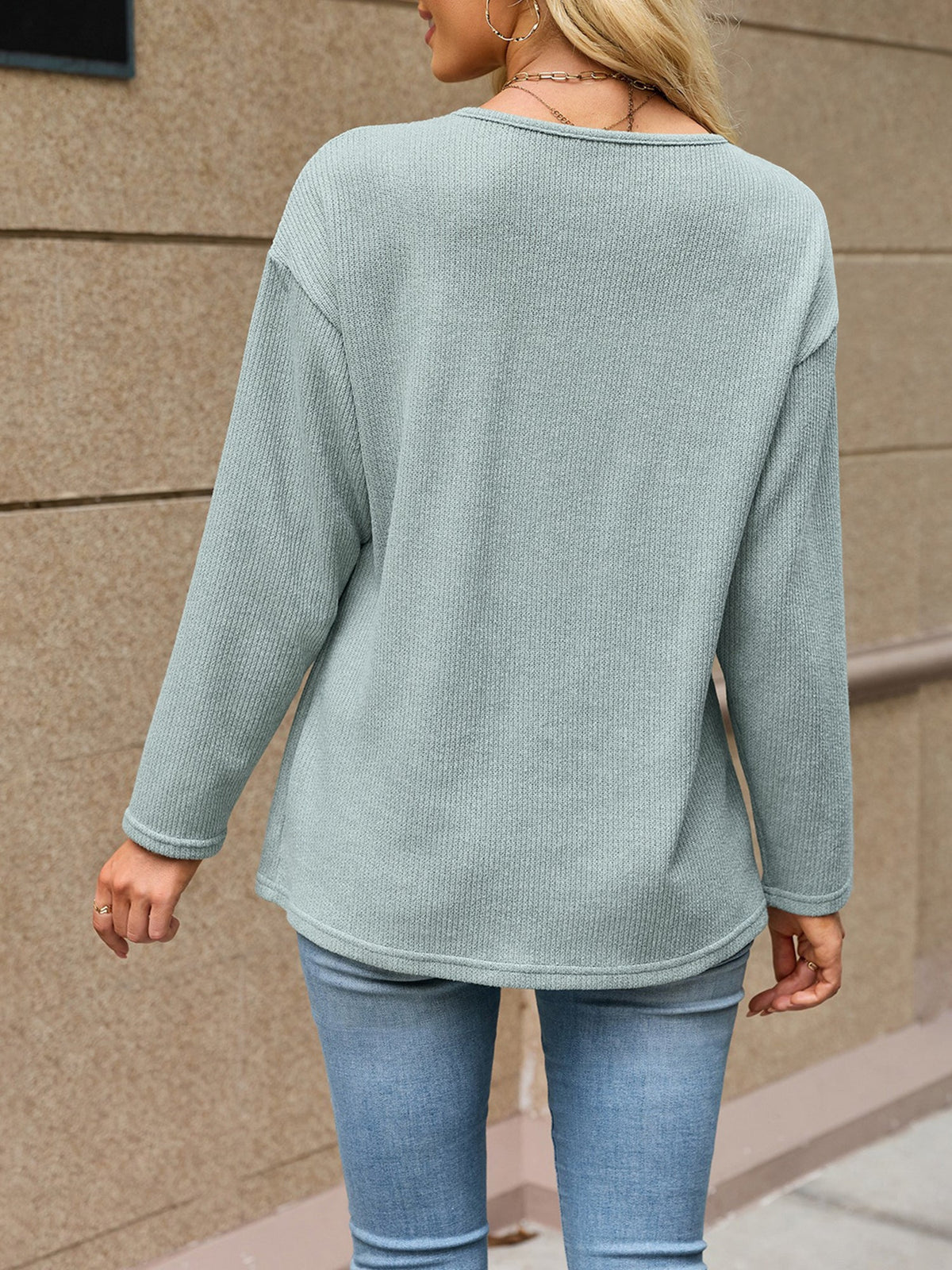 Solid Color V Neck Loose Long Sleeves Button Cardigan