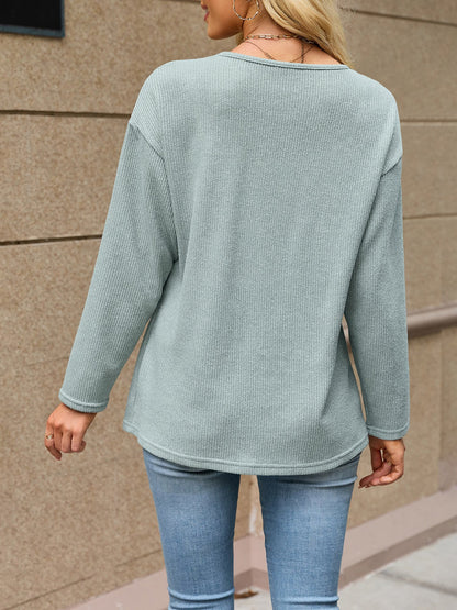 Solid Color V Neck Loose Long Sleeves Button Cardigan