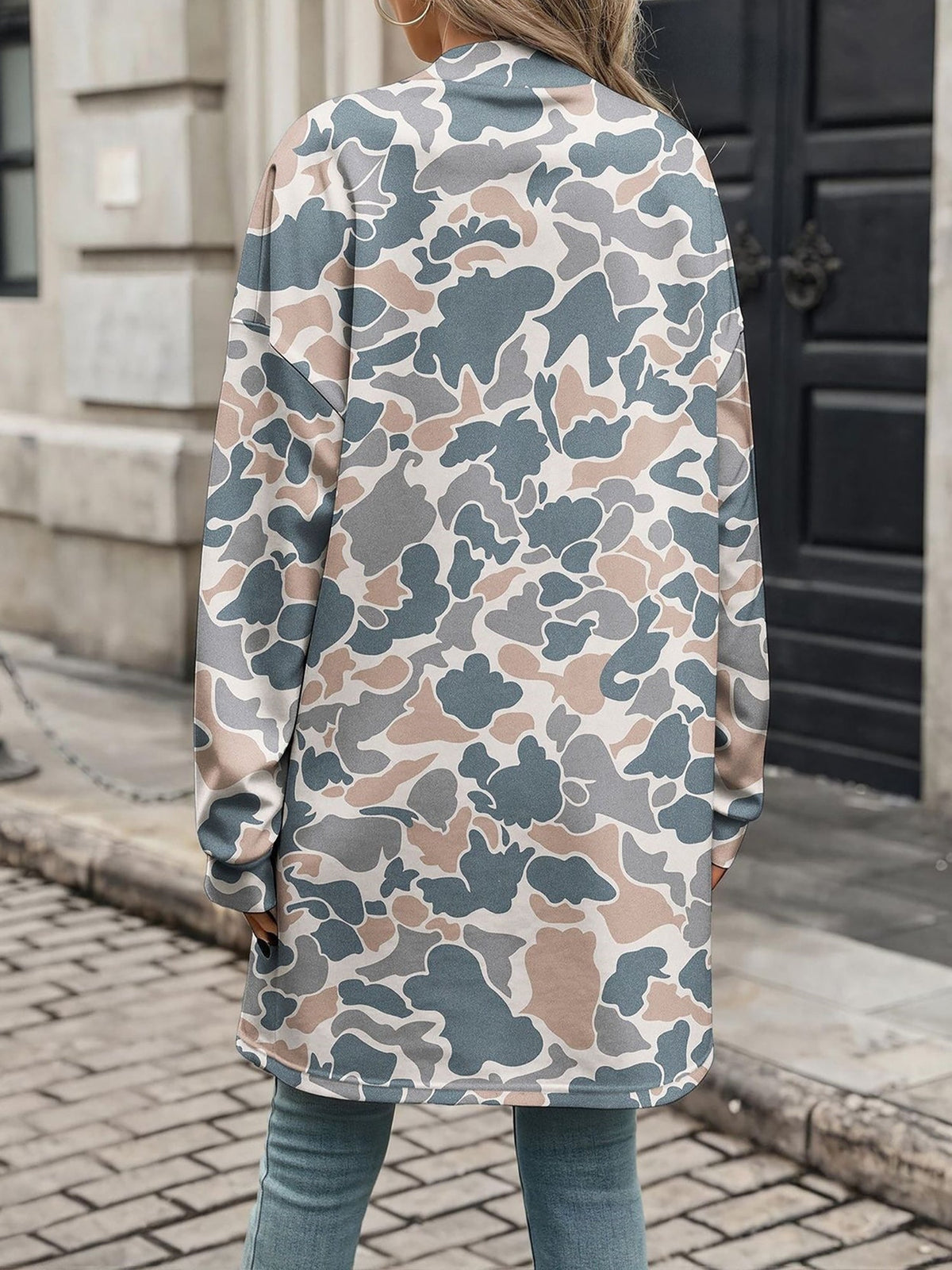 Printed Long Sleeves Open Front Casual Jacket