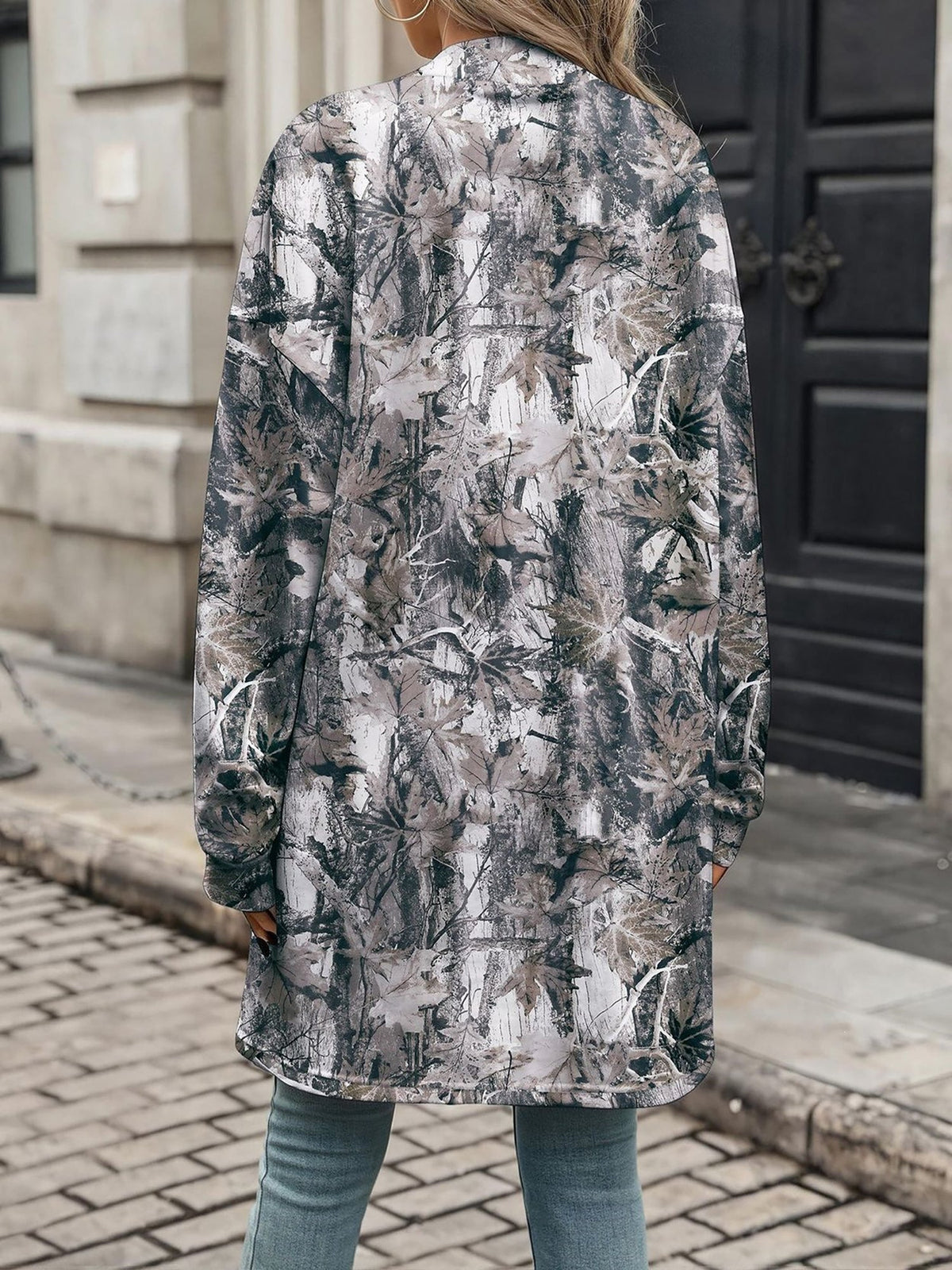 Printed Long Sleeves Open Front Casual Jacket