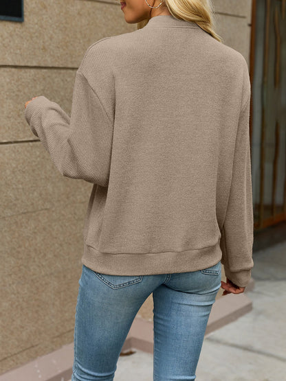 Solid Color Zipper Knitted Long Sleeves Casual Jacket