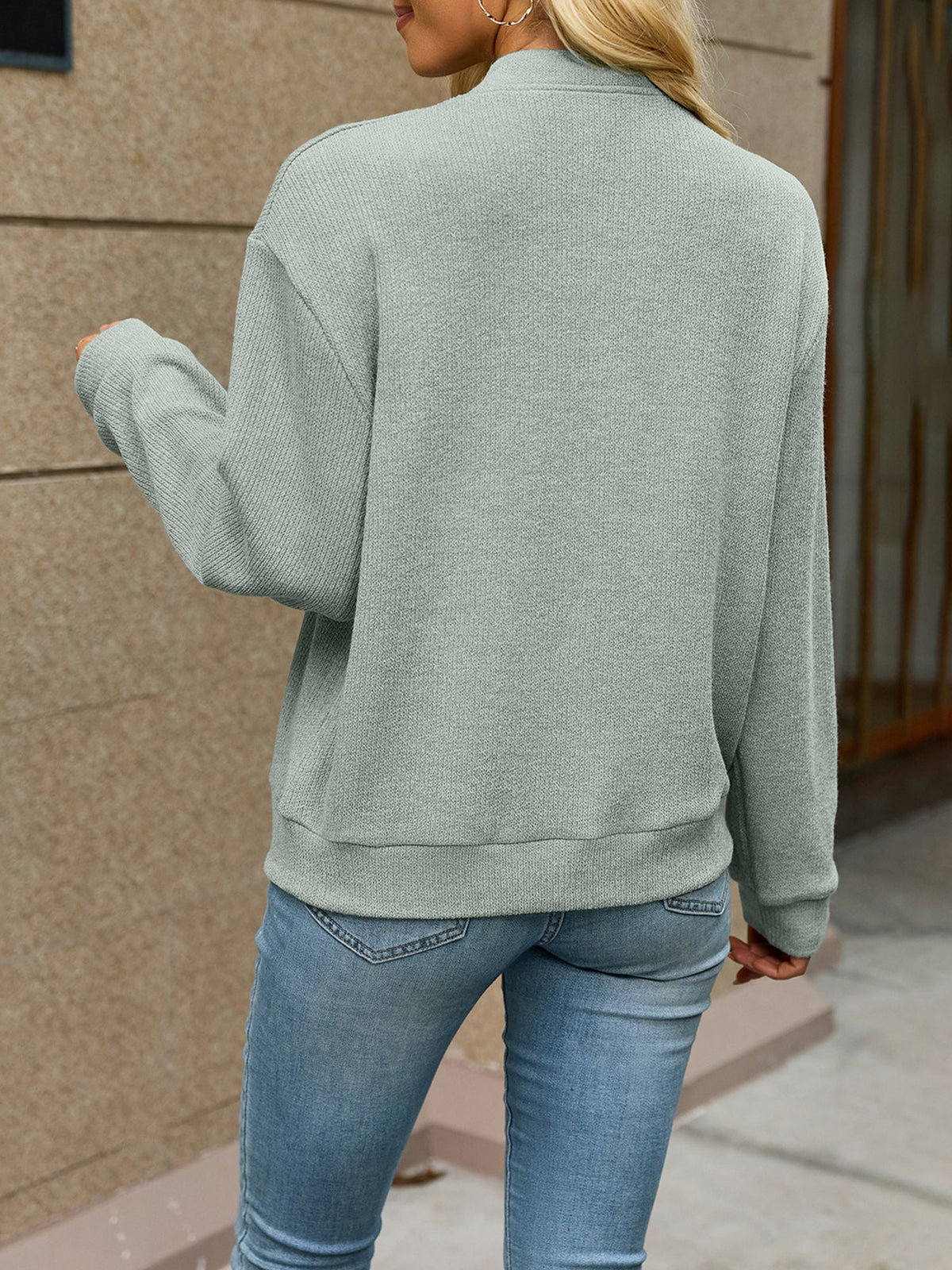 Solid Color Zipper Knitted Long Sleeves Casual Jacket