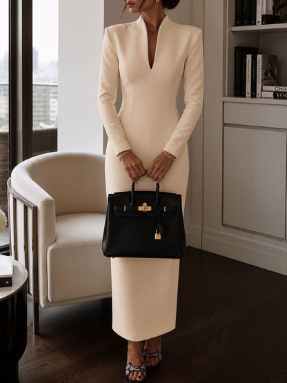 Tailored Long Sleeves Bodycon Slit Maxi Dress