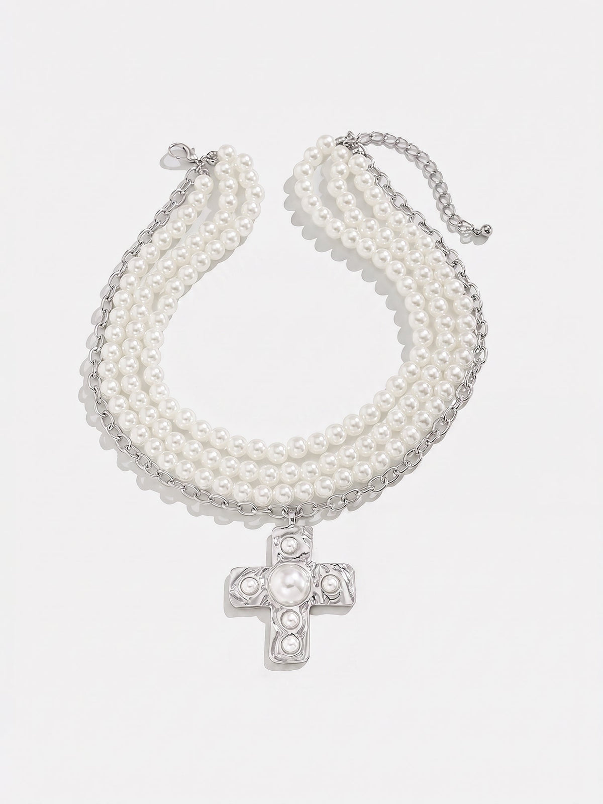Halloween Multi Layer Faux Pearl Cross Pendant Necklace