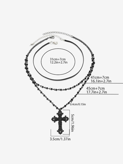 Halloween Gothic Cross Pendant Multi-Layer Necklace