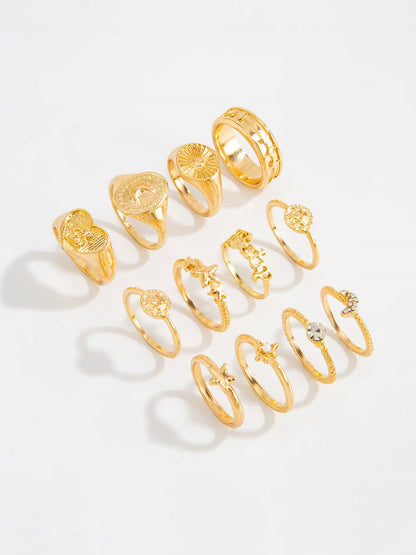 12 Pieces Retro Alloy Metal Rings Set