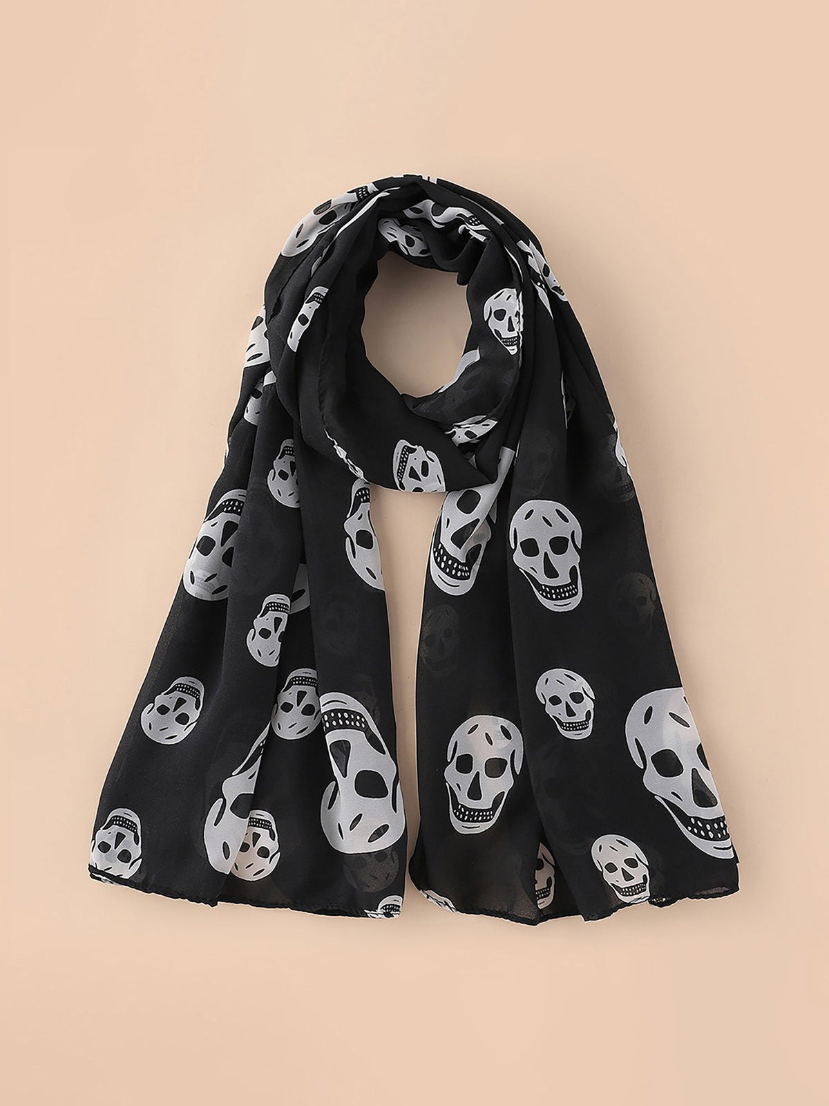 Halloween Skull Printed Chiffon Long Scarf