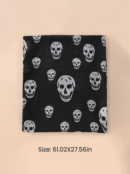 Halloween Skull Printed Chiffon Long Scarf