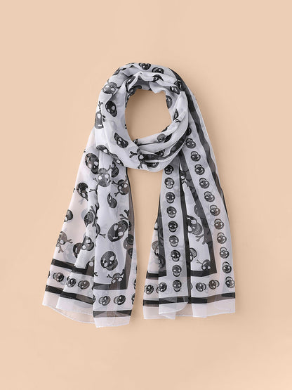 Halloween Chiffon Skull Printed Long Scarf