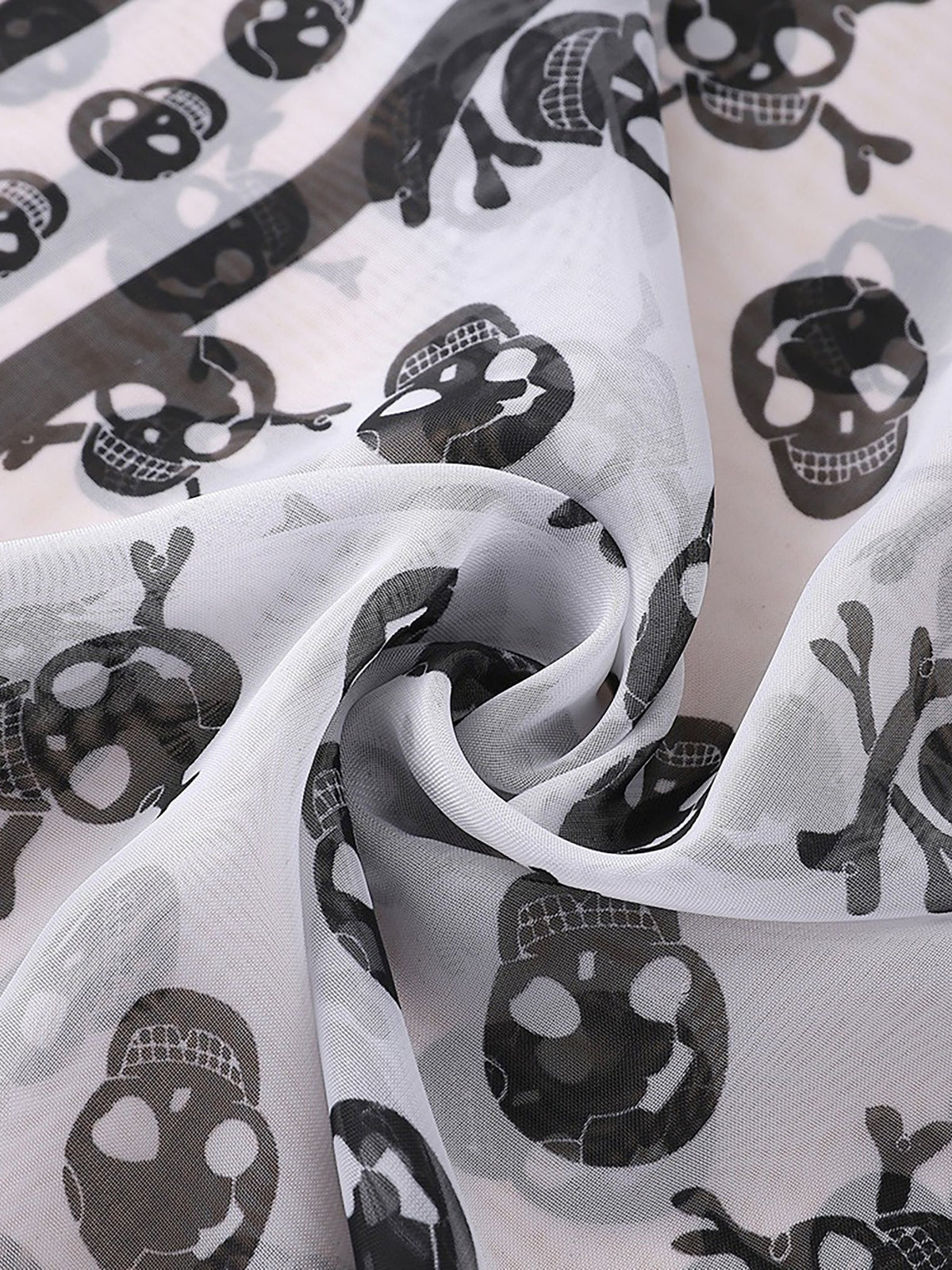 Halloween Chiffon Skull Printed Long Scarf